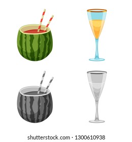 Vector illustration of drink and bar sign. Collection of drink and party stock vector illustration.