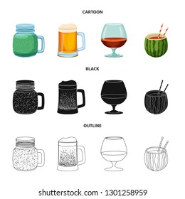 Vector illustration of drink and bar sign. Collection of drink and party vector icon for stock.