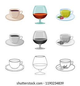 Vector illustration of drink and bar symbol. Collection of drink and party vector icon for stock.