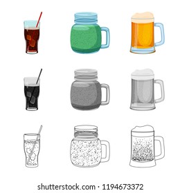 Vector illustration of drink and bar symbol. Collection of drink and party stock vector illustration.