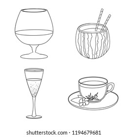 Vector illustration of drink and bar symbol. Set of drink and party stock symbol for web.