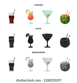Vector illustration of drink and bar symbol. Collection of drink and party stock vector illustration.