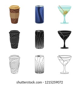 Vector illustration of drink and bar symbol. Set of drink and party stock vector illustration.