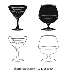 Vector illustration of drink and bar symbol. Set of drink and party stock vector illustration.