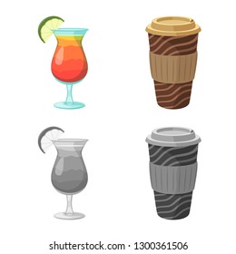 Vector illustration of drink and bar symbol. Set of drink and party stock symbol for web.