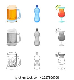 Vector illustration of drink and bar symbol. Collection of drink and party stock symbol for web.