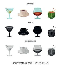 Vector illustration of drink and bar symbol. Set of drink and party stock vector illustration.