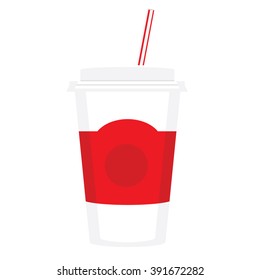 Vector illustration drink can with straw in flat style. Paper cup with soda. Fast food drink icon