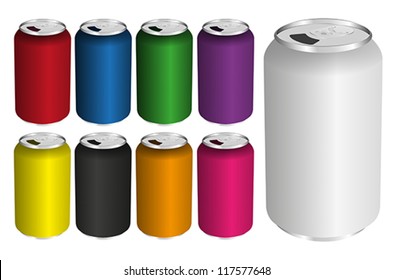 Vector Illustration of Drink Cans in Various Colors Isolated on White
