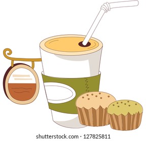 A vector illustration of drink and cookies