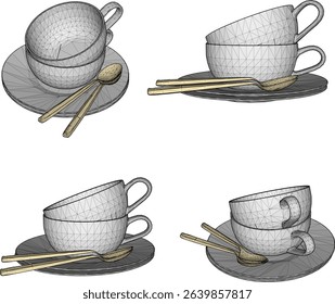vector illustration of a drink cup design with saucer and spoon new used