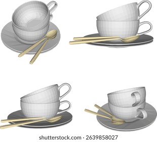 vector illustration of a drink cup design with saucer and spoon new used