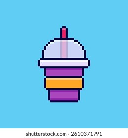 Vector Illustration of Drink Cup with Straw with Pixel Art Design, perfect for game assets themed designs