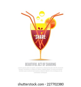 Vector illustration of a drink with many straws illustrating the idea of sharing.