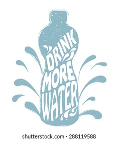 Vector illustration, drink more water. Bottle silhouette