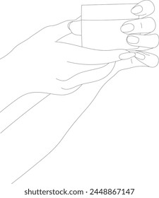 Vector illustration drinking coffee. Tea coffee break, mug, hands side view in a cafe. Female. 