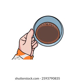 vector illustration of drinking a cup of warm coffee in the morning to start the day full of enthusiasm