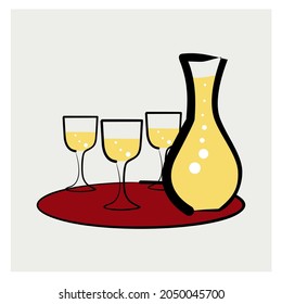 Ilustración vectorial de vasos y botellas de bebida, adecuado para la decoración de paredes en la habitación, ilustraciones de libros y para otros fines de negocios.