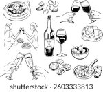 vector illustration: Drinking party, girls party, meal, two people toasting