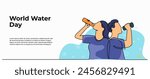 Vector illustration of  drinking water from a bottle. Modern flat in continuous line style.