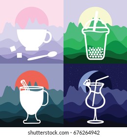vector illustration drinks for different parts of the day from dawn till dusk