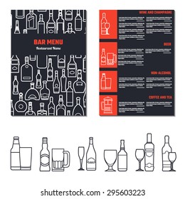 Vector Illustration Of Drinks Menu For Design, Website, Background, Banner.  Restaurant Brand Concept Element Template With Icon Beverage For Your Alcohol Infographic