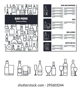 Vector Illustration of Drinks Menu for Design, Website, Background, Banner.  Restaurant Brand Concept Element Template with Icon Beverage for your Alcohol Infographic
