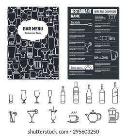 Vector Illustration of Drinks Menu for Design, Website, Background, Banner.  Restaurant Brand Concept Element Template with Icon Beverage for your Alcohol Infographic