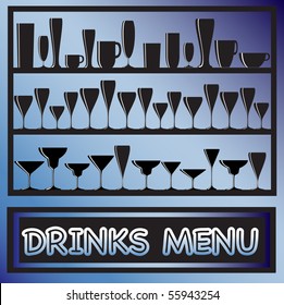 A vector illustration for a drinks menu with glass silhouettes