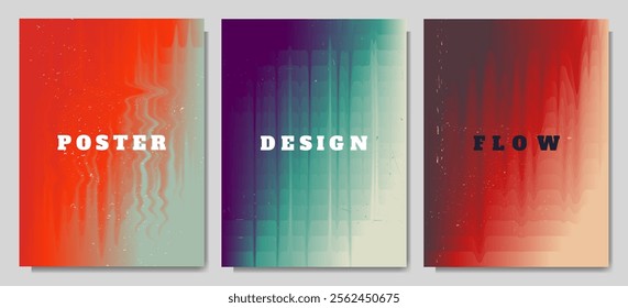 Vector illustration. Dripping liquid glitch effect. Flowing color fluid. Vintage style color gradient background. Trendy modern design. Design elements for poster, book cover, layout, report, magazine