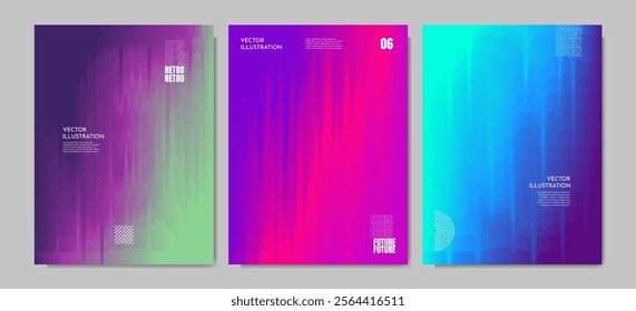 Vector illustration. Dripping liquid glitch effect. Flowing color fluid. Vibrant color gradient background. Trendy modern design. Design elements for poster, book cover, layout, report, magazine