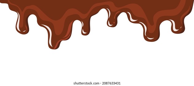 Vector illustration dripping melted brown chocolate. Isolated on white background.