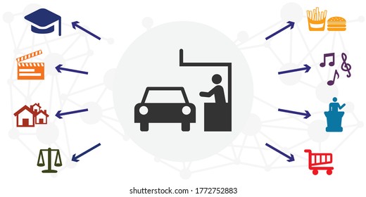 ilustración vectorial de la unidad en servicios con cuadrícula de iconos coloridos