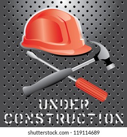 vector illustration with driver, hammer and red helmet