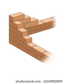 Vector illustration driving insulation brick wall. 3D isometric red brickwork isolated on white background.