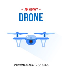 Vector illustration drone with camera, air survey, quadrocopter photography and air delivery concept, color flat style icon