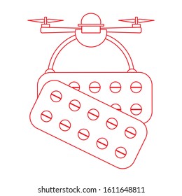 Vector illustration Drone carries pills on white background Drone flying through the air and delivers medicine Fast delivery to customer Future transportation concept Design for poster, website, print