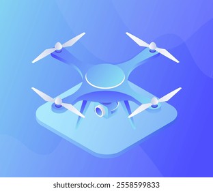 Vector illustration of drone contactless delivery isometry. Non-contact express service future illustration. Flat design of future logistic system. Quadcopter holding carton boxes.