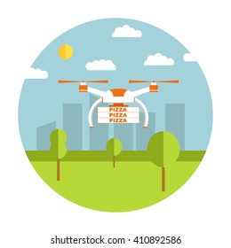 Vector illustration of drone delivering pizza