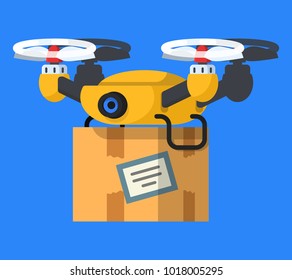 Vector Illustration with drone. Drone delivery. Flat style.