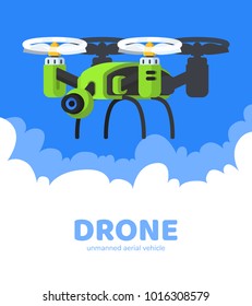 Vector Illustration with drone. Flat style.