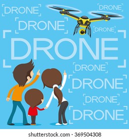 Vector illustration. Drone flying over people.