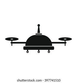 Vector Illustration with drone (quadrocopter) isolated on white background in black flat style. Element for illustration, infographics, logos and banners.