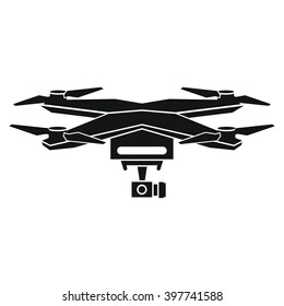 Vector Illustration with drone (quadrocopter) isolated on white background in black flat style. Element for illustration, infographics, logos and banners.