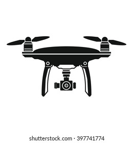Vector Illustration with drone (quadrocopter) isolated on white background in black flat style. Element for illustration, infographics, logos and banners.