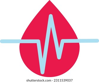 Vector illustration of a drop of blood with an electrocardiogram symbol. Blood pressure and heart rate.