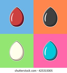 Vector illustration. Drop icons - blood, oil, milk, water.