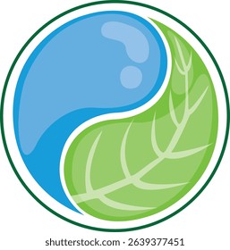vector illustration of drop of water and leaf forming a yin yang