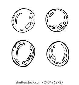 Vector illustration of a drop of water. Round drops of water line art hand-drawn in ink, highlighted on a white background.