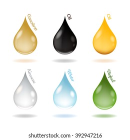 Vector illustration of drops of the different kinds of fuel